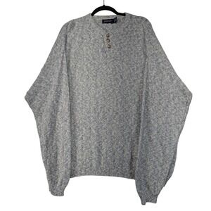 Gant Mens XL Blue Marled Cotton Henley Sweater Vintage Made in USA Textured Knit